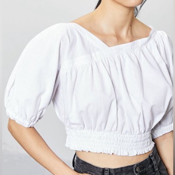 Rachel Comey Delirium top puff-sleeve seersucker// off the shoulder// size M - Picture 8 of 10